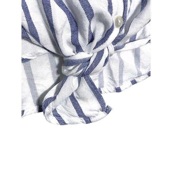 Japna Button Sleeveless Tie Front Top S Blue White Striped Viscose Coastal Boho - Picture 4 of 6